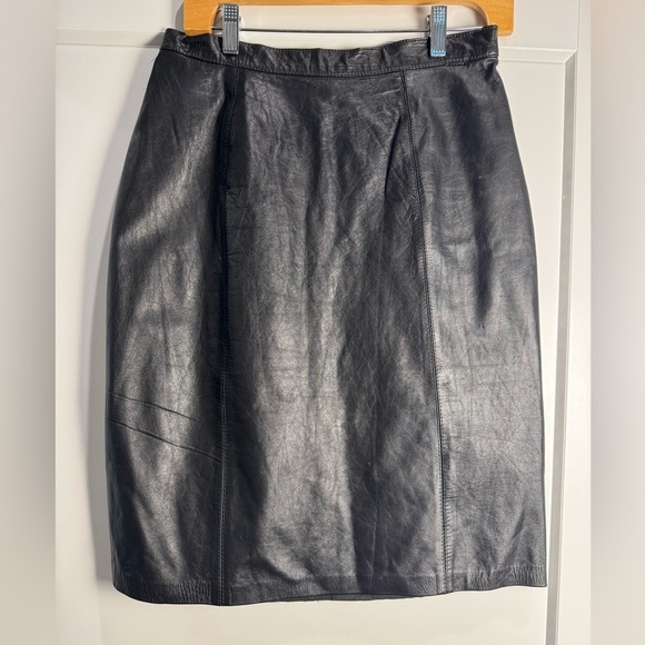 Vintage tomboy black leather high waisted skirt back zip fitted - Picture 1 of 6